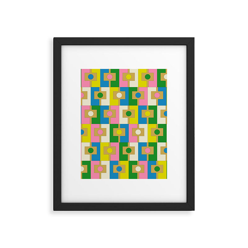 Retro Geometric Mid Century Modern Rektangel Pattern Yellow Blue Pink Green Framed Art Print Gallery Image 6