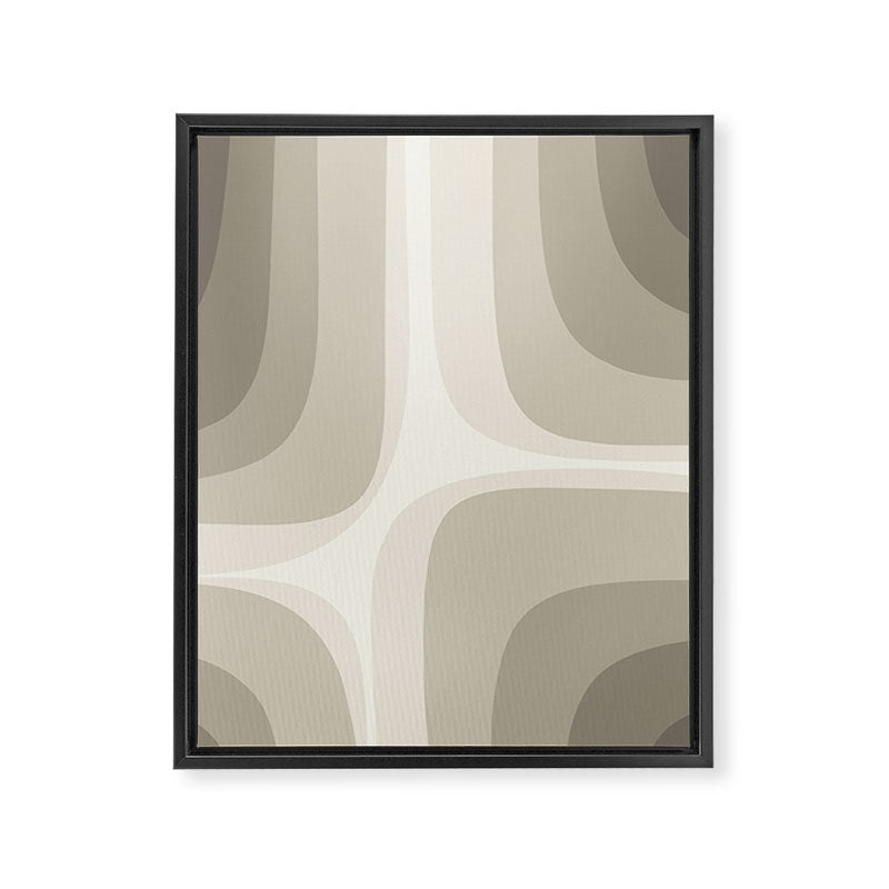 Retro Groove Abstract Minimalist Pattern Greige Taupe Cream Framed Canvas Print Gallery Image 6