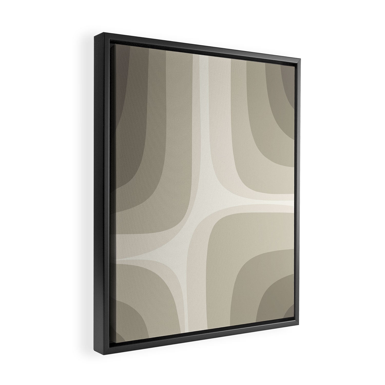 Retro Groove Abstract Minimalist Pattern Greige Taupe Cream Framed Canvas Print Gallery Image 2