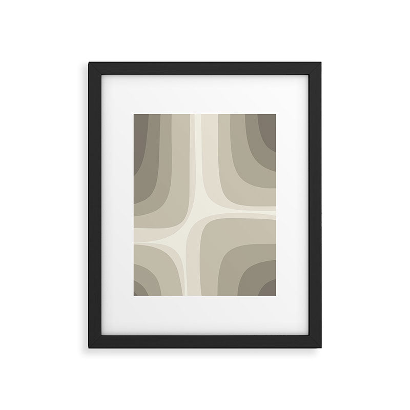 Retro Groove Abstract Minimalist Pattern Greige Taupe Cream Framed Art Print Gallery Image 4
