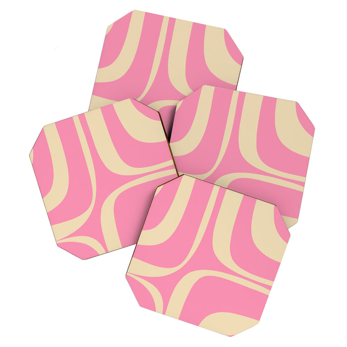 Retro Groove Abstract Pattern in Pink Cream Coaster Gallery Image 1