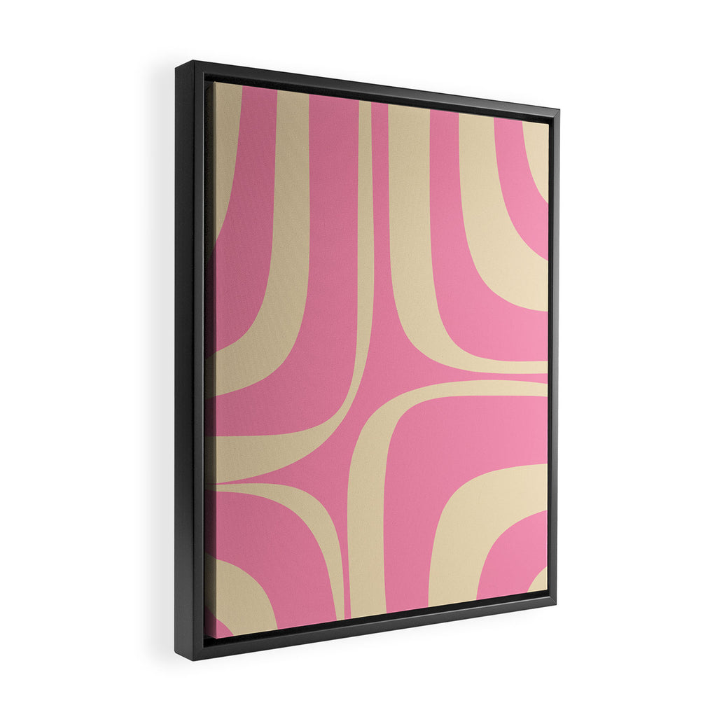 Retro Groove Abstract Pattern in Pink Cream Framed Canvas Print Gallery Image 2