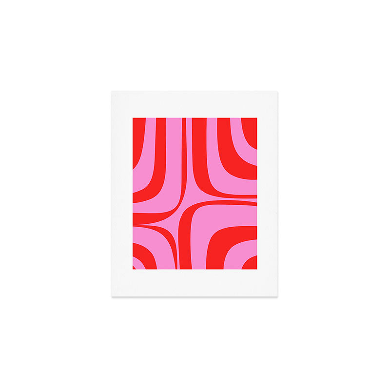 Retro Groove Abstract Pattern in Preppy Pink and Red Art Print Gallery Image 1