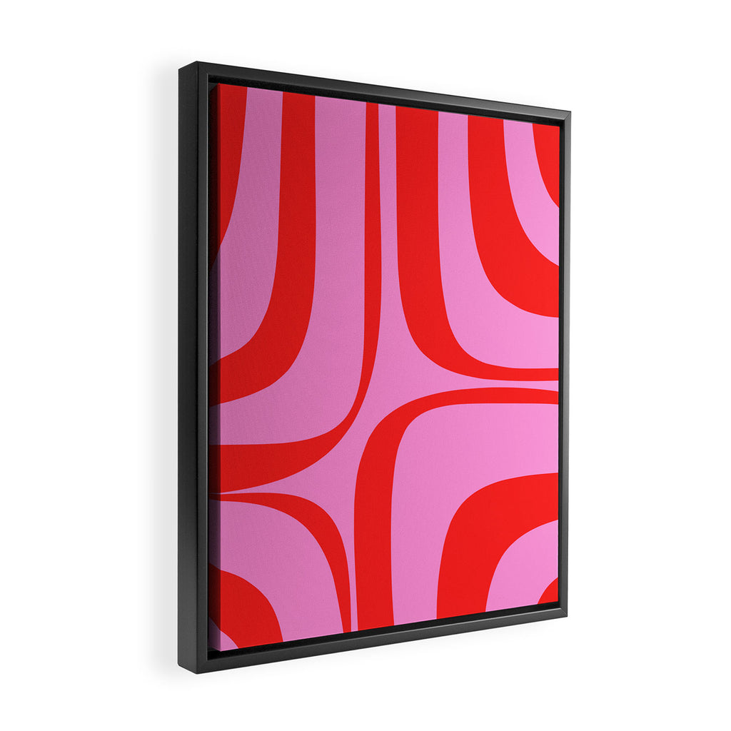 Retro Groove Abstract Pattern in Preppy Pink and Red Framed Canvas Print Gallery Image 2