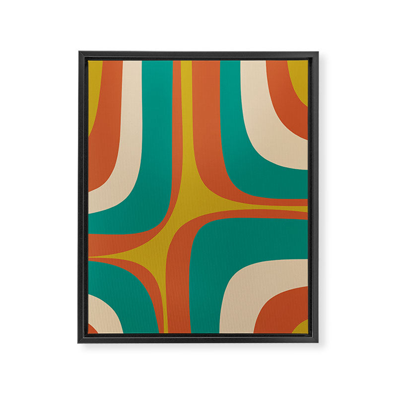 Retro Groove Mid Century Modern Abstract Pattern in Mid Mod Teal Orange Mustard Framed Canvas Print Gallery Image 6