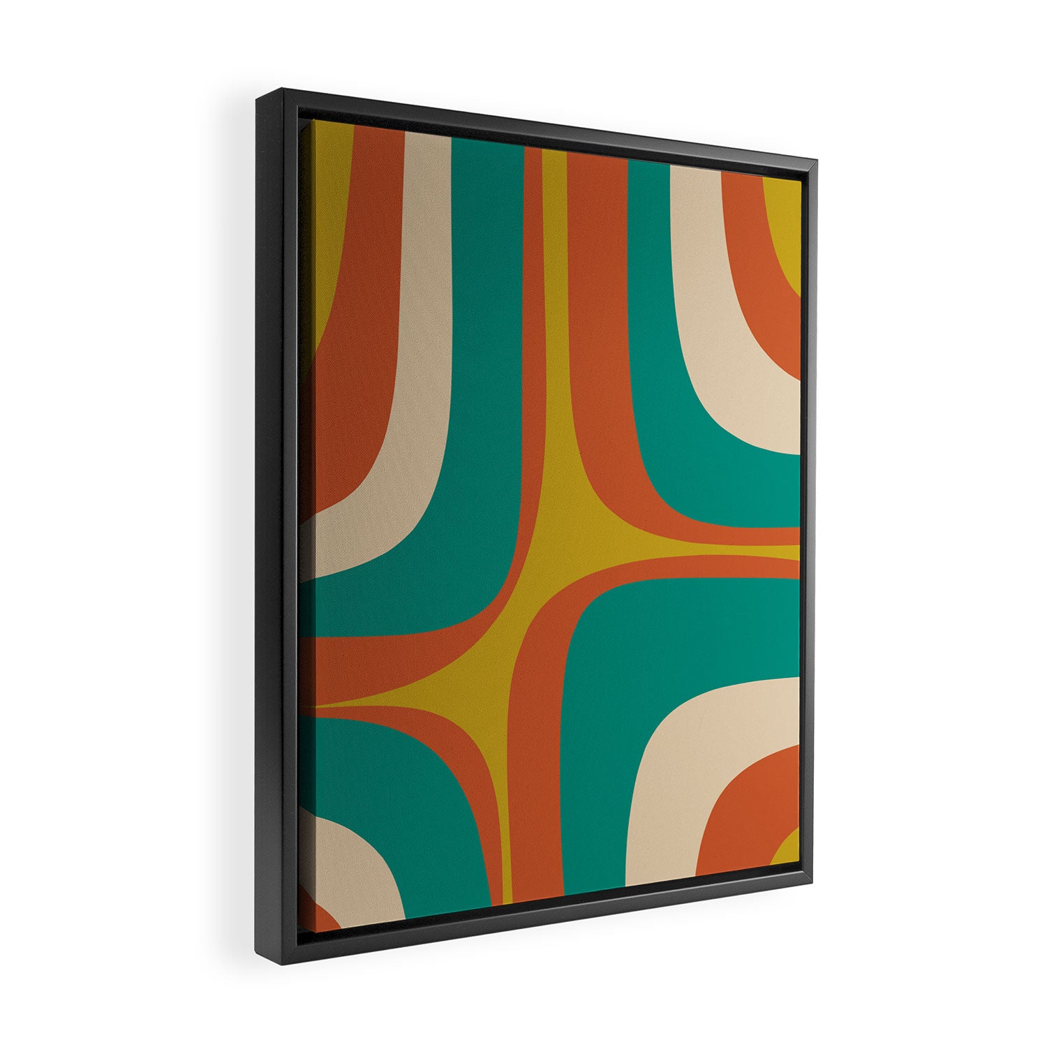 Retro Groove Mid Century Modern Abstract Pattern in Mid Mod Teal Orange Mustard Framed Canvas Print Gallery Image 2