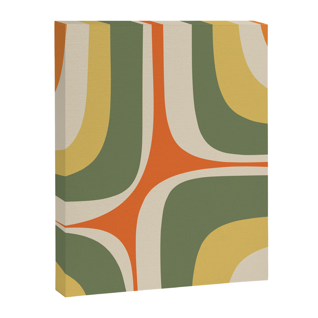 Retro Groove Mid Century Modern Abstract Pattern in Mossy Sage Olive Green Orange Mustard Canvas Print Gallery Image 6