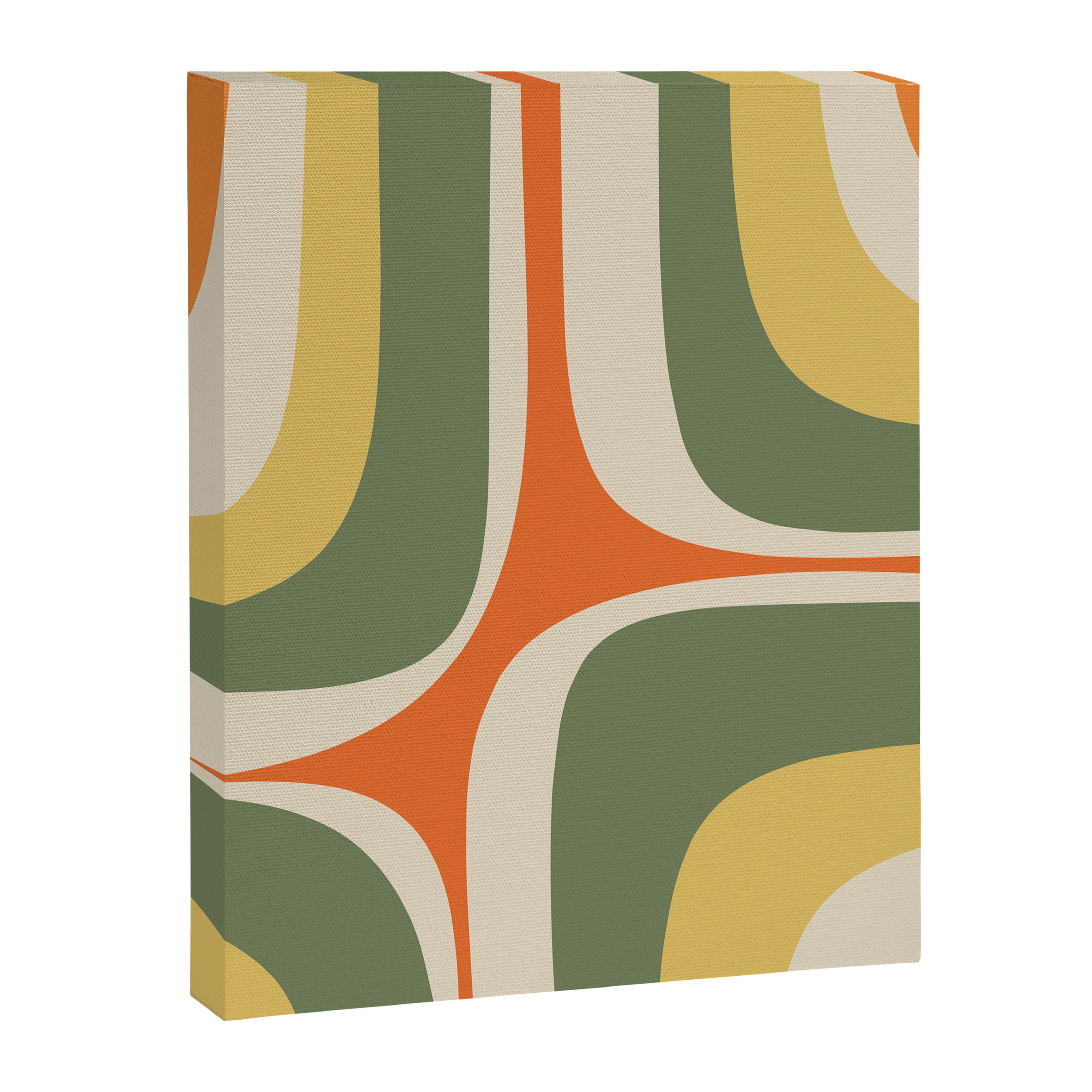 Retro Groove Mid Century Modern Abstract Pattern in Mossy Sage Olive Green Orange Mustard Canvas Print Gallery Image 6