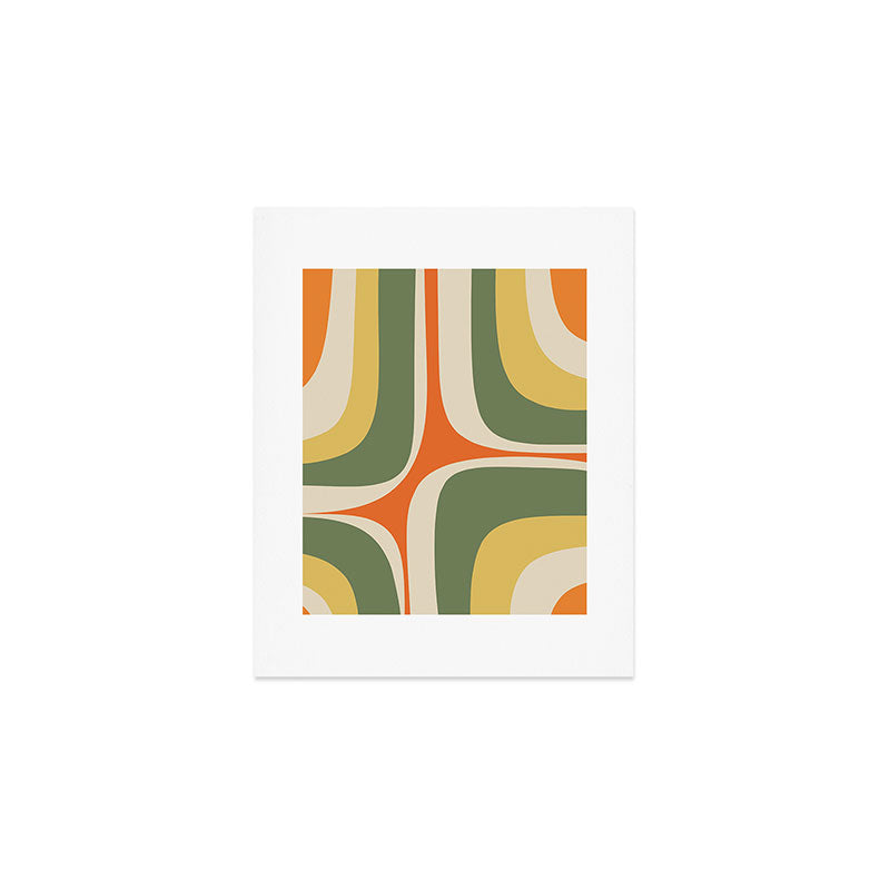 Retro Groove Mid Century Modern Abstract Pattern in Mossy Sage Olive Green Orange Mustard Art Print Gallery Image 1