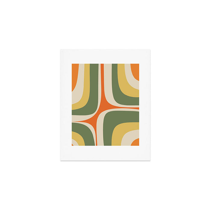 Retro Groove Mid Century Modern Abstract Pattern in Mossy Sage Olive Green Orange Mustard Art Print Gallery Image 1
