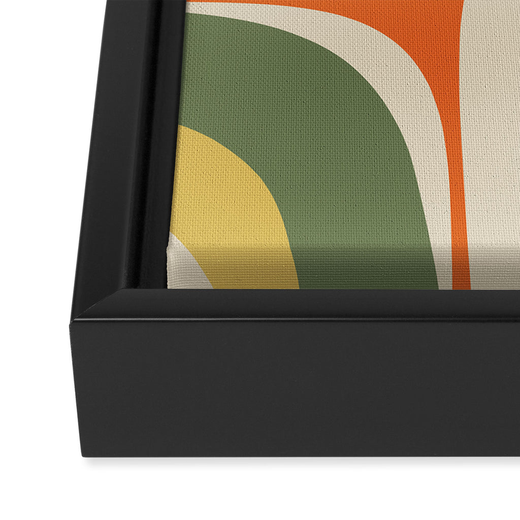 Retro Groove Mid Century Modern Abstract Pattern in Mossy Sage Olive Green Orange Mustard Framed Canvas Print Gallery Image 3
