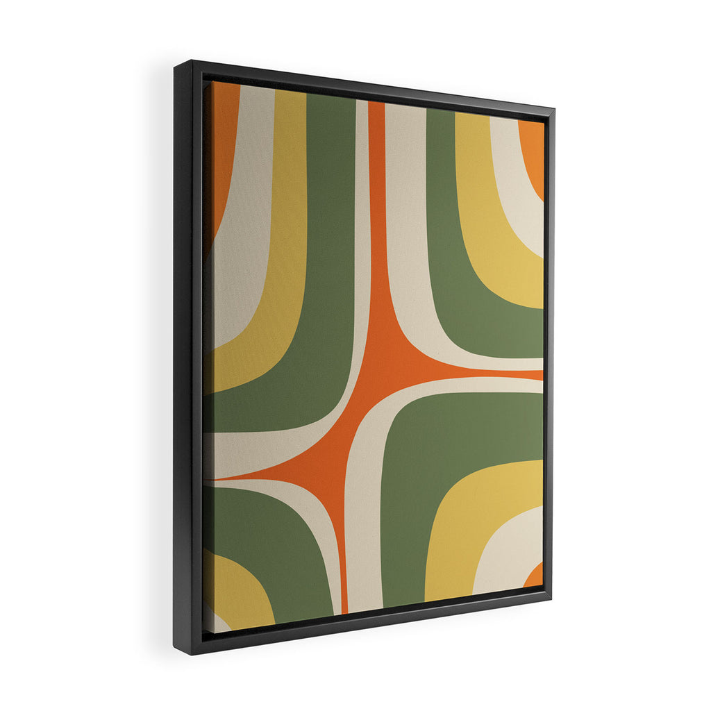 Retro Groove Mid Century Modern Abstract Pattern in Mossy Sage Olive Green Orange Mustard Framed Canvas Print Gallery Image 2