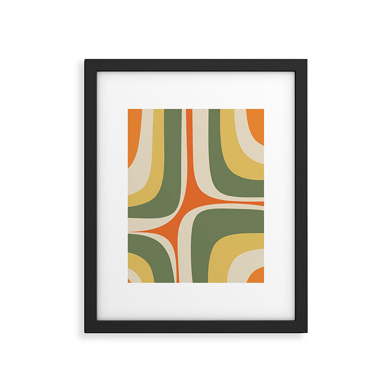 Retro Groove Mid Century Modern Abstract Pattern in Mossy Sage Olive Green Orange Mustard Framed Art Print Gallery Image 5