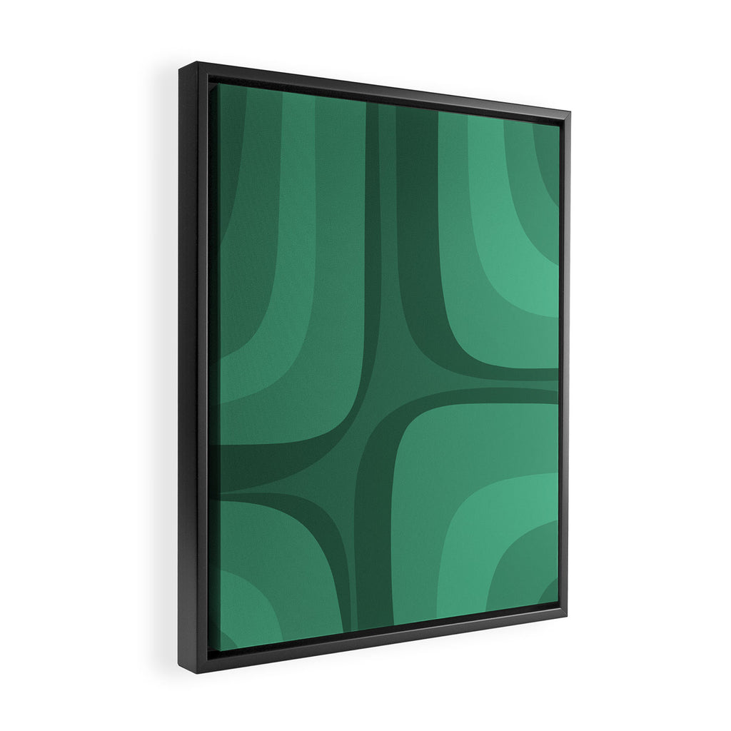 Retro Groove Mid Century Modern Minimal Abstract Emerald Green  Framed Canvas Print Gallery Image 2