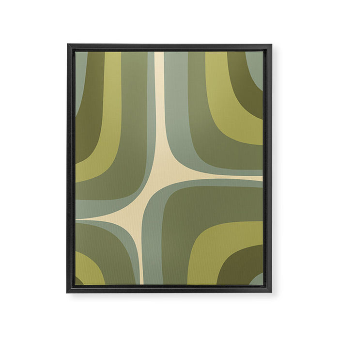 Retro Groove Minimalist Abstract in Olive Green Tones Framed Canvas Print Gallery Image 1