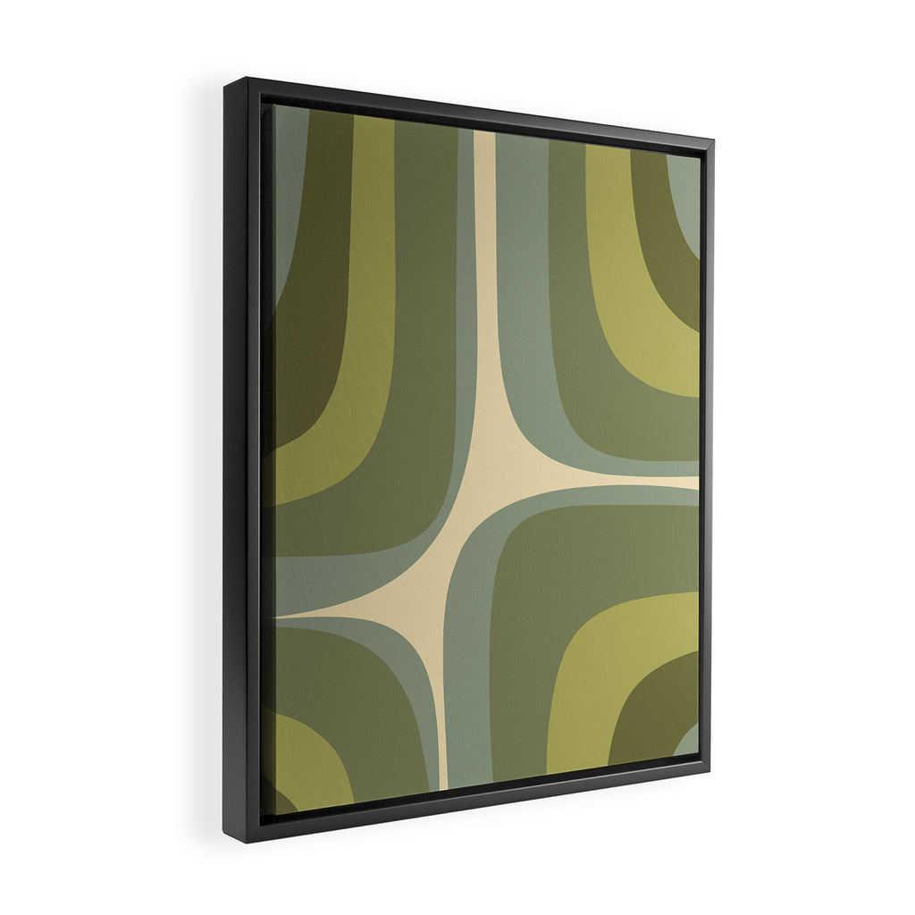Retro Groove Minimalist Abstract in Olive Green Tones Framed Canvas Print Gallery Image 2