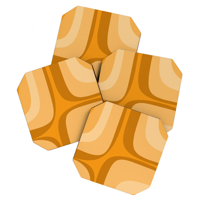 Retro Groove Minimalist Midcentury Abstract Pattern Mustard Ochre Orange Coaster Gallery Image 1