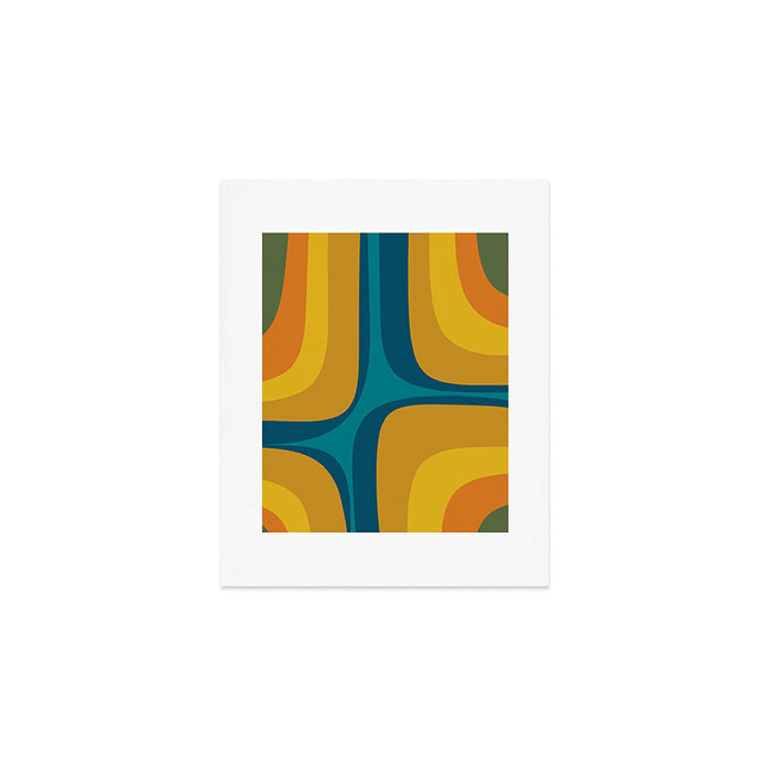 Retro Groove Mustard Teal - Minimalist Mid Century Abstract Pattern Art Print Gallery Image 1