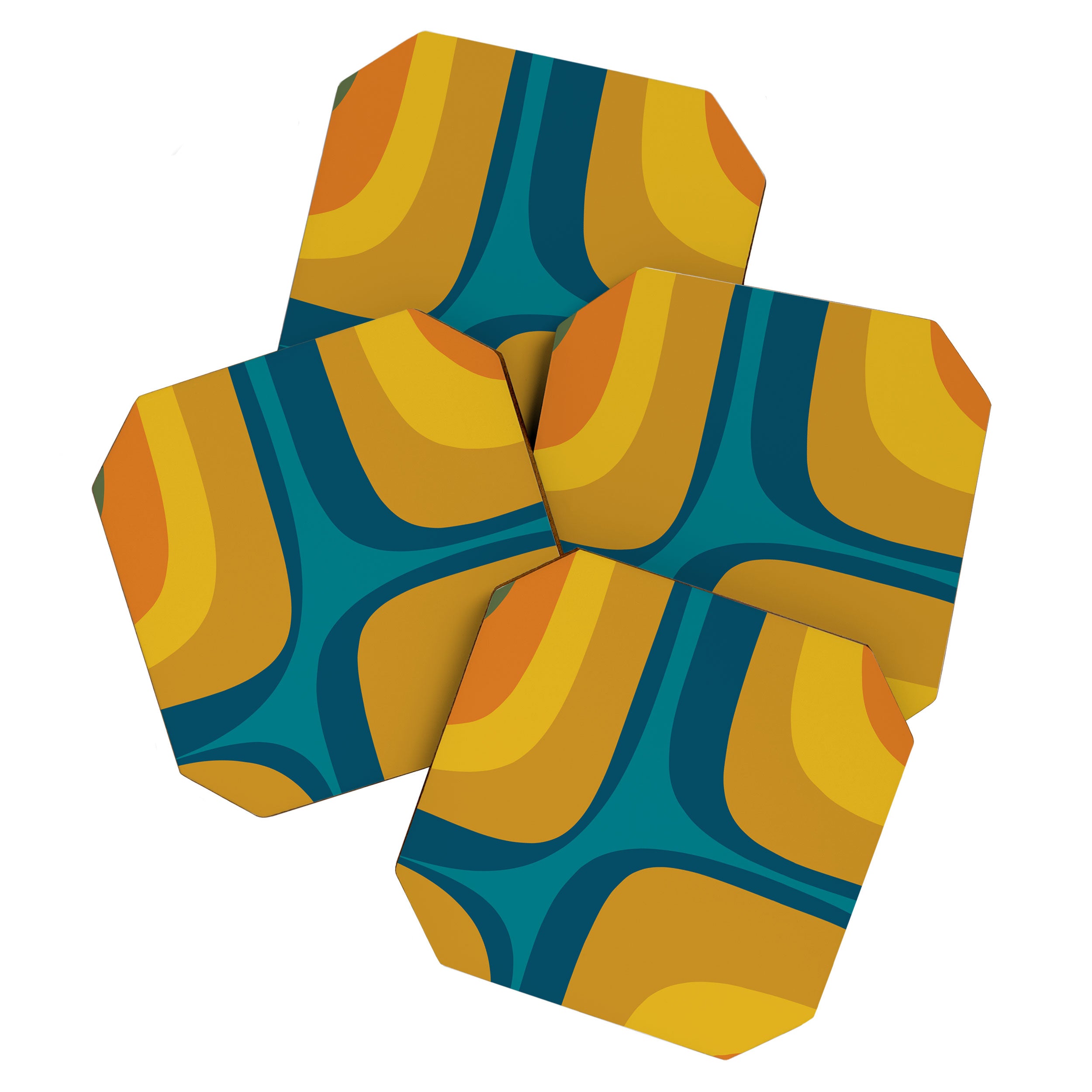 Retro Groove Mustard Teal - Minimalist Mid Century Abstract Pattern Coaster Gallery Image 1