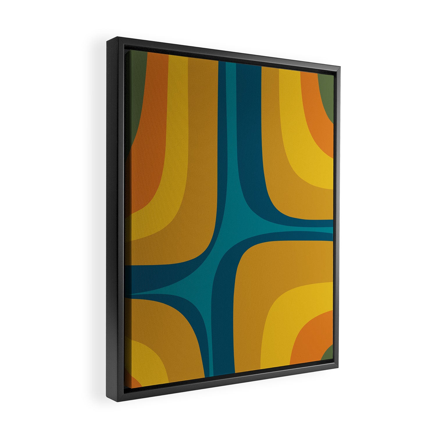 Retro Groove Mustard Teal - Minimalist Mid Century Abstract Pattern Framed Canvas Print Gallery Image 2