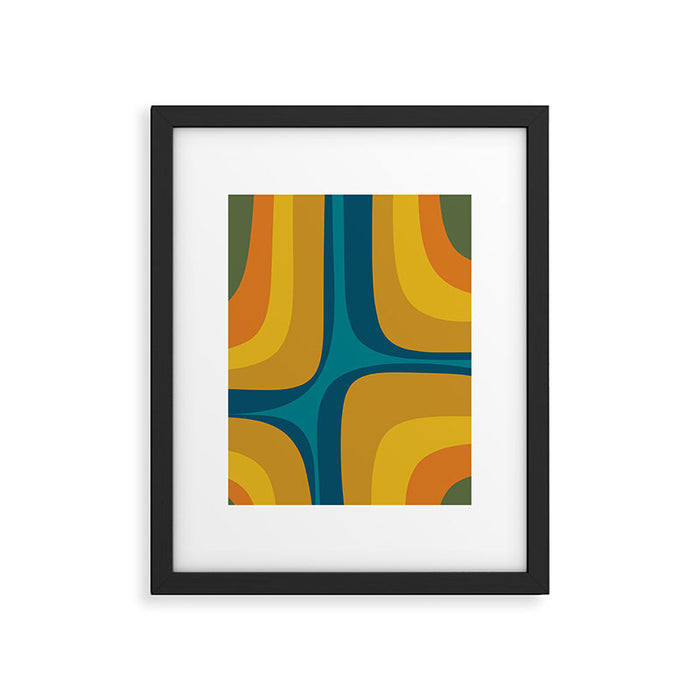 Retro Groove Mustard Teal - Minimalist Mid Century Abstract Pattern Framed Art Print Gallery Image 1