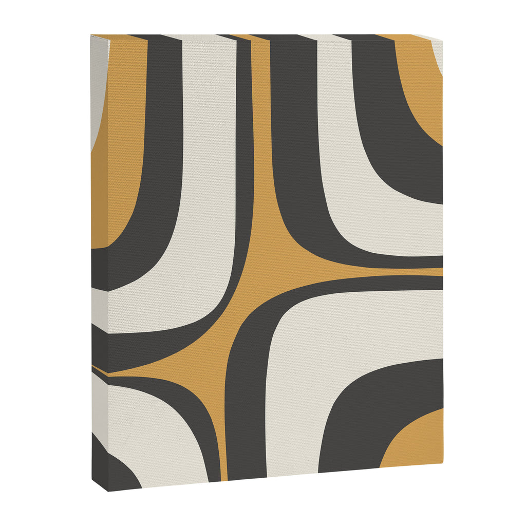 Retro Groove Pattern in Charcoal Grey, Muted Mustard Gold, and Cream  Canvas Print Gallery Image 6