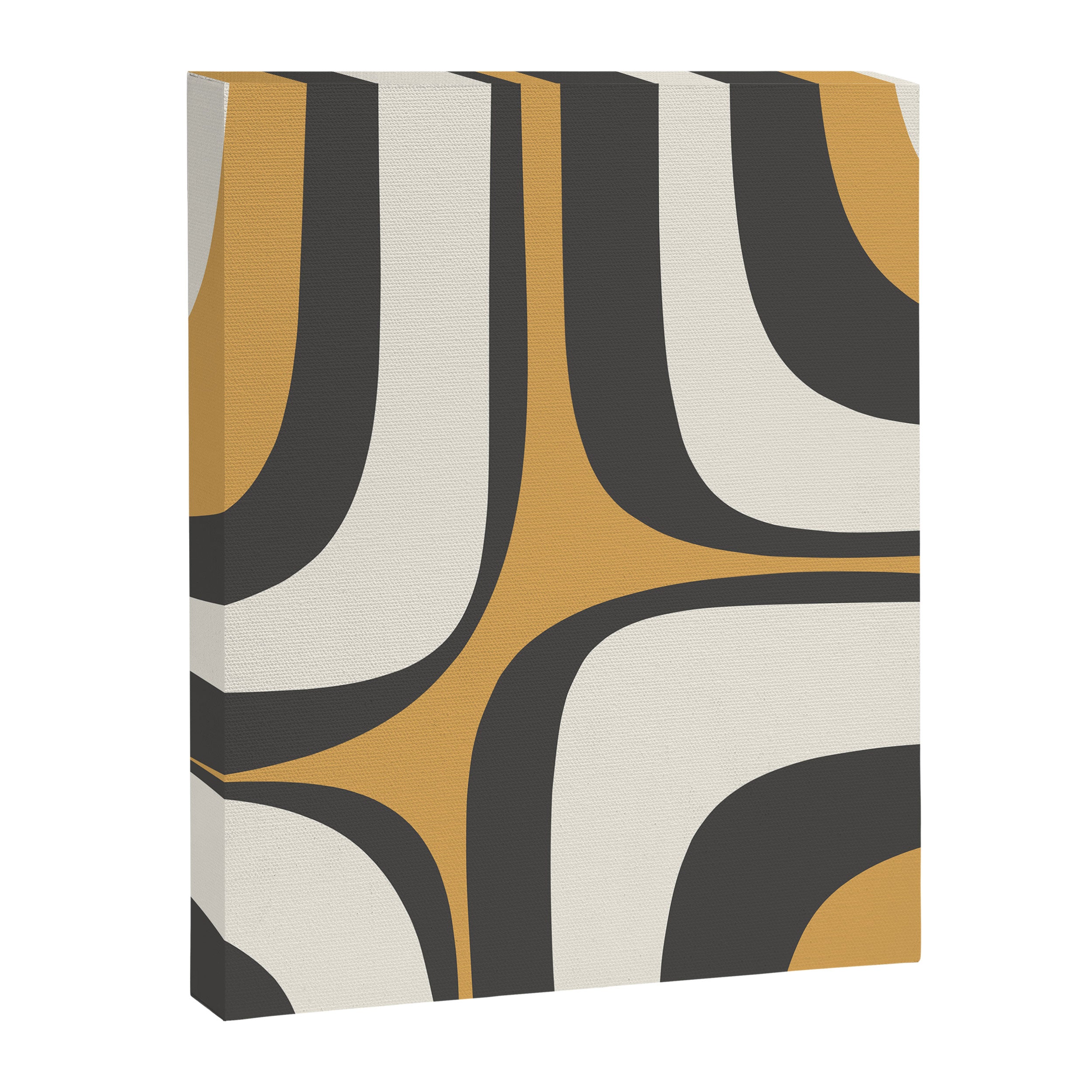 Retro Groove Pattern in Charcoal Grey, Muted Mustard Gold, and Cream  Canvas Print Gallery Image 6