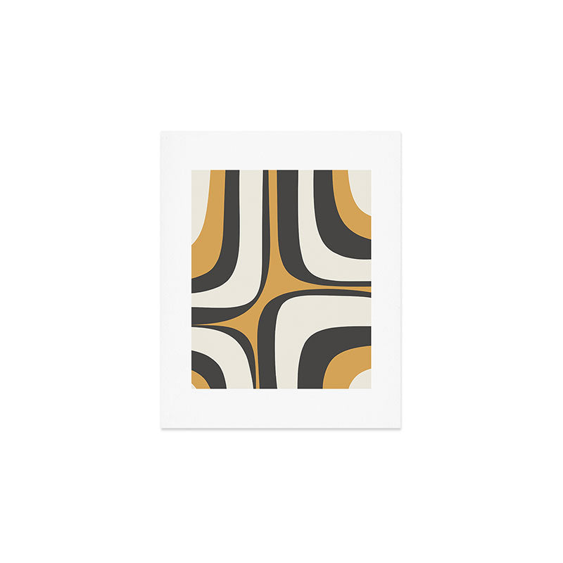 Retro Groove Pattern in Charcoal Grey, Muted Mustard Gold, and Cream  Art Print Gallery Image 1