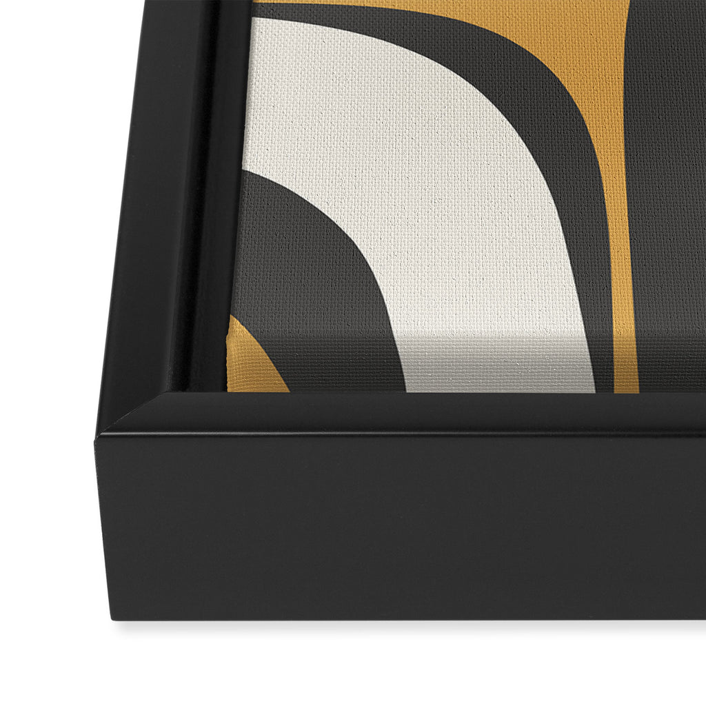 Retro Groove Pattern in Charcoal Grey, Muted Mustard Gold, and Cream  Framed Canvas Print Gallery Image 3