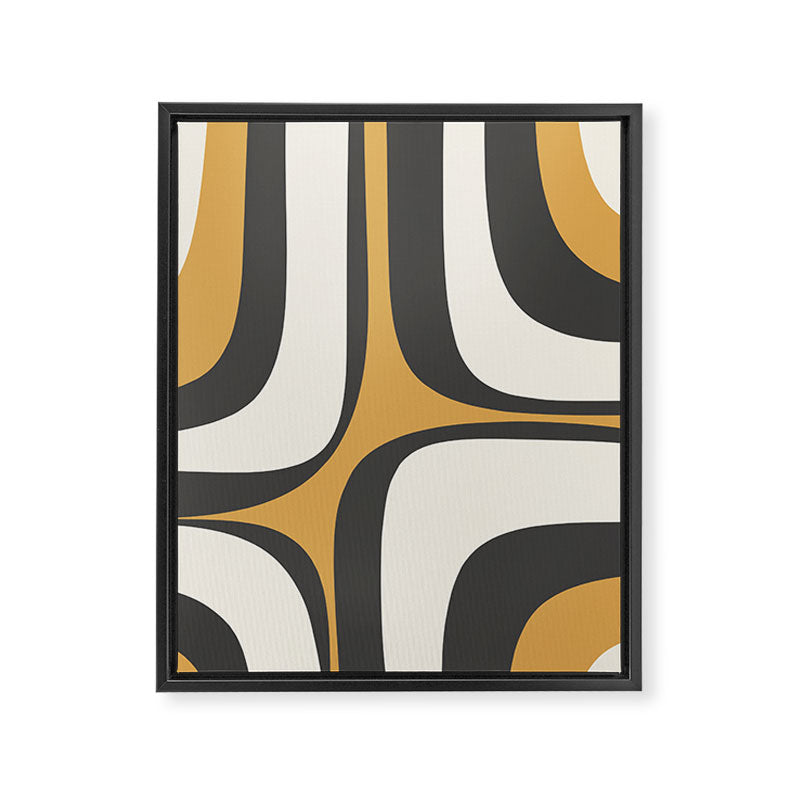 Retro Groove Pattern in Charcoal Grey, Muted Mustard Gold, and Cream  Framed Canvas Print Gallery Image 6