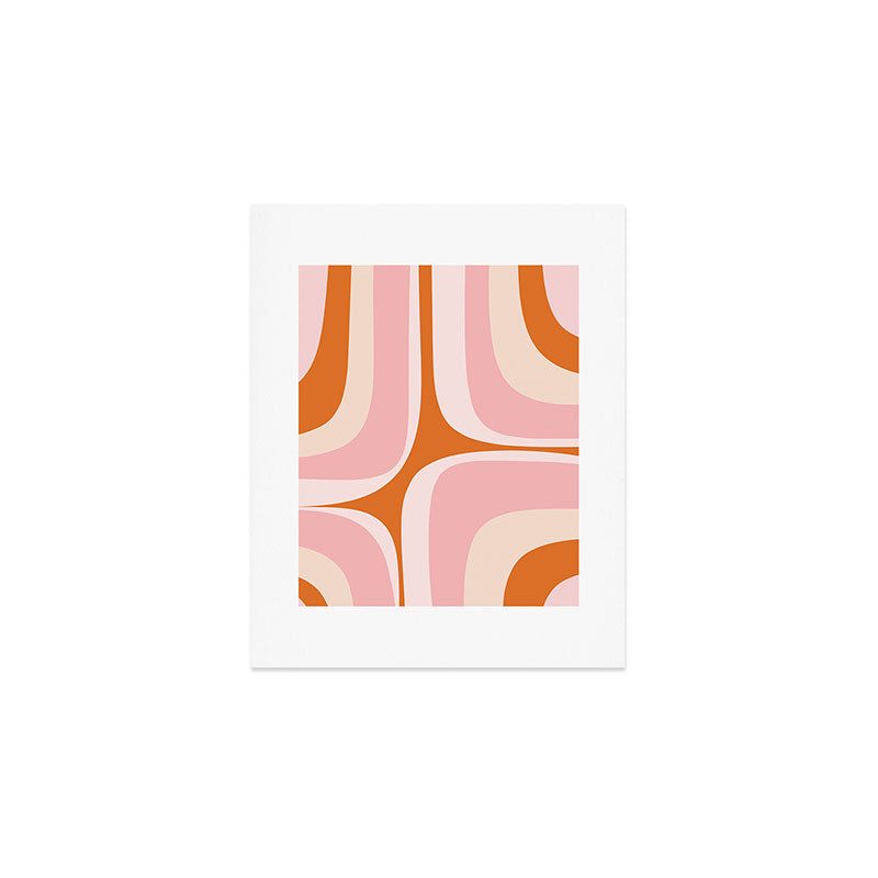 Retro Groove Pink and Orange - Cheerful Abstract Minimalist Pattern Art Print Gallery Image 1