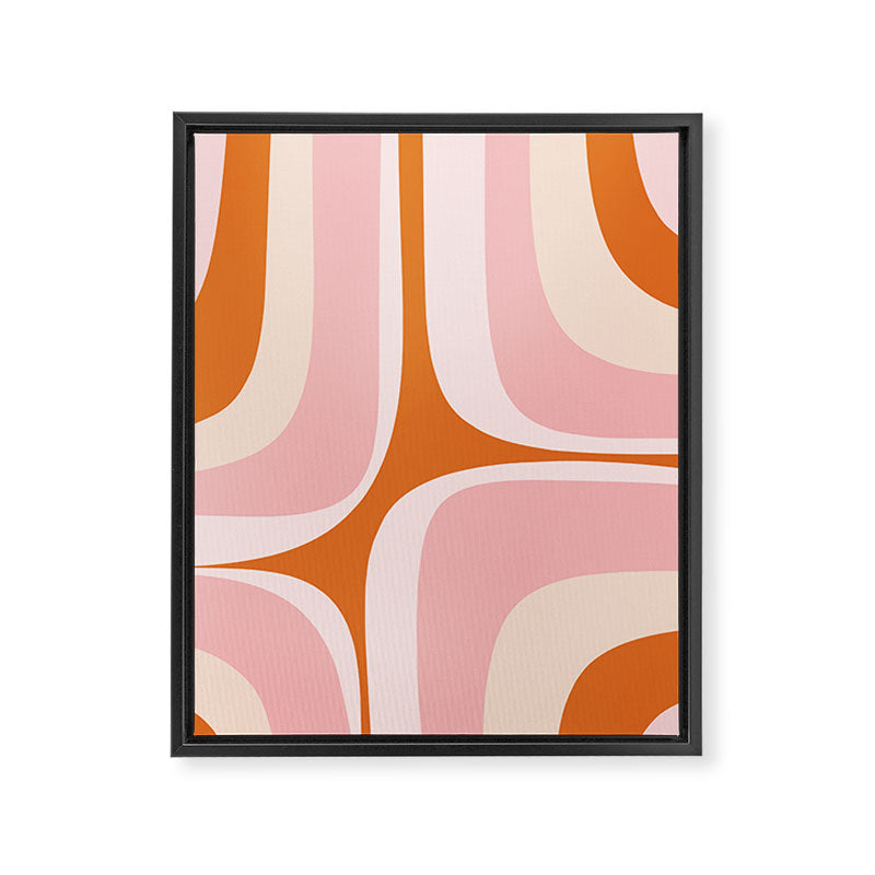 Retro Groove Pink and Orange - Cheerful Abstract Minimalist Pattern Framed Canvas Print Gallery Image 6