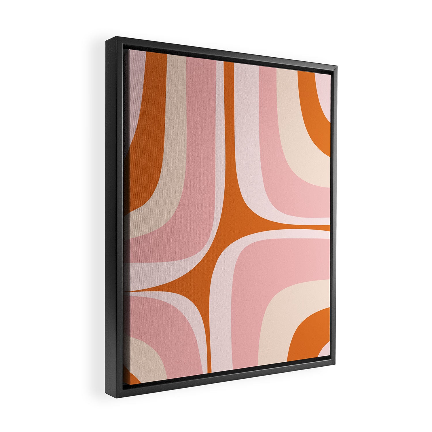 Retro Groove Pink and Orange - Cheerful Abstract Minimalist Pattern Framed Canvas Print Gallery Image 2