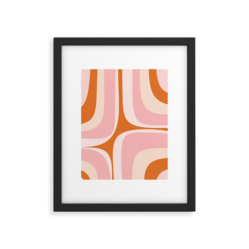 Retro Groove Pink and Orange - Cheerful Abstract Minimalist Pattern Framed Art Print Gallery Image 5