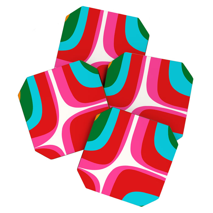 Retro Groove Vivid Mid Century Modern Abstract Pattern with Hot Pink Coaster Gallery Image 1