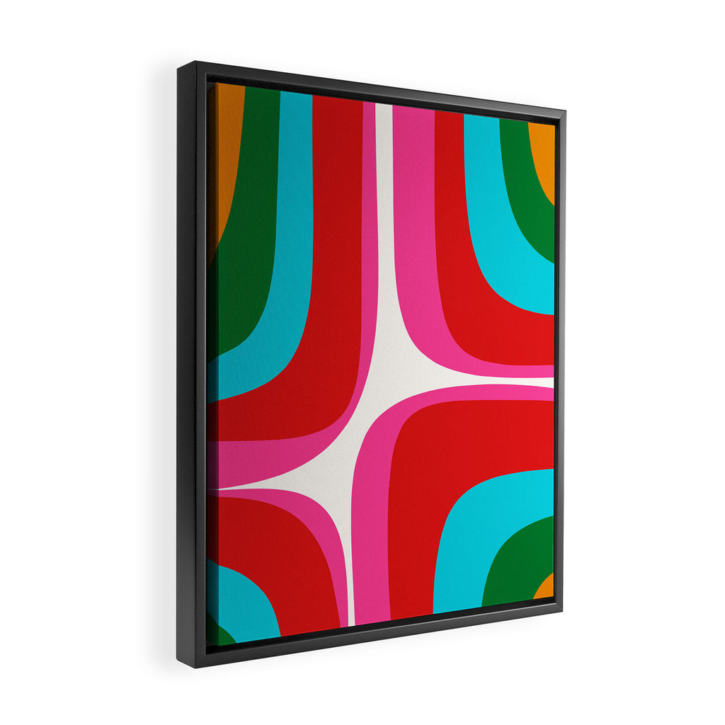 Retro Groove Vivid Mid Century Modern Abstract Pattern with Hot Pink Framed Canvas Print Gallery Image 2