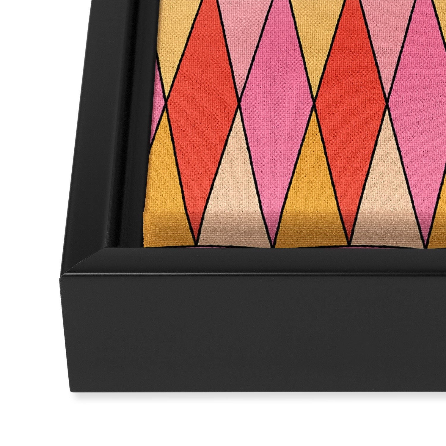 Retro Harlequin Colorful Mid Century Geometric Pattern Pink Orange Yellow Framed Canvas Print Gallery Image 3
