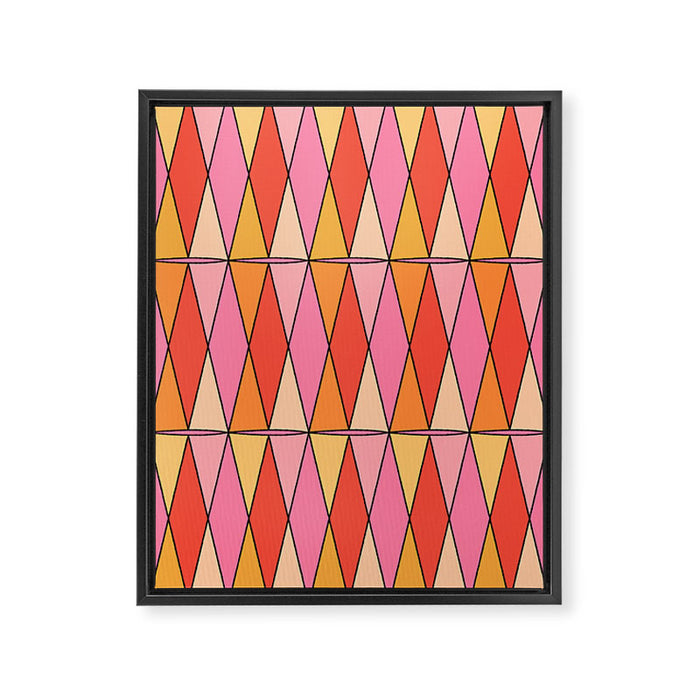 Retro Harlequin Colorful Mid Century Geometric Pattern Pink Orange Yellow Framed Canvas Print Gallery Image 1