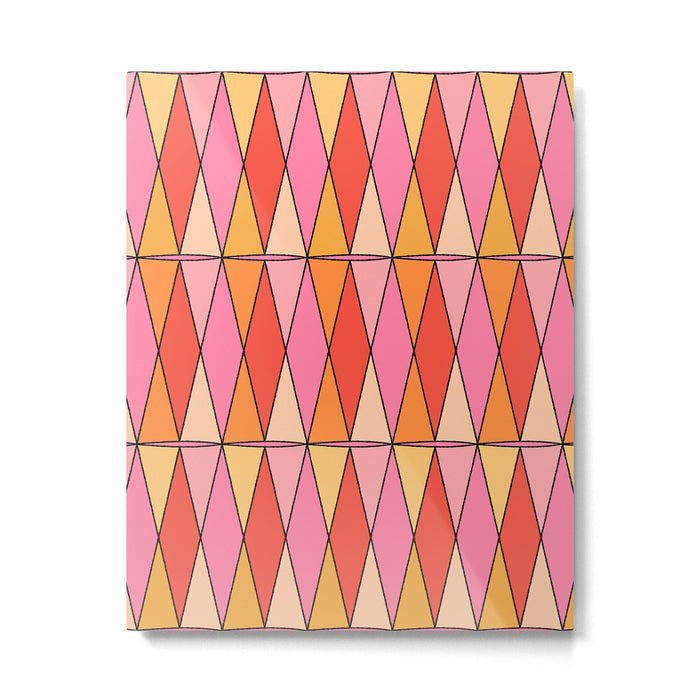Retro Harlequin Colorful Mid Century Geometric Pattern Pink Orange Yellow Metal Print Gallery Image 1