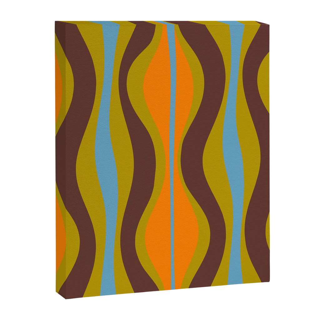 Retro Hourglass Abstract Eclectic Pattern in Brown Chartreuse Blue Orange Canvas Print Gallery Image 6