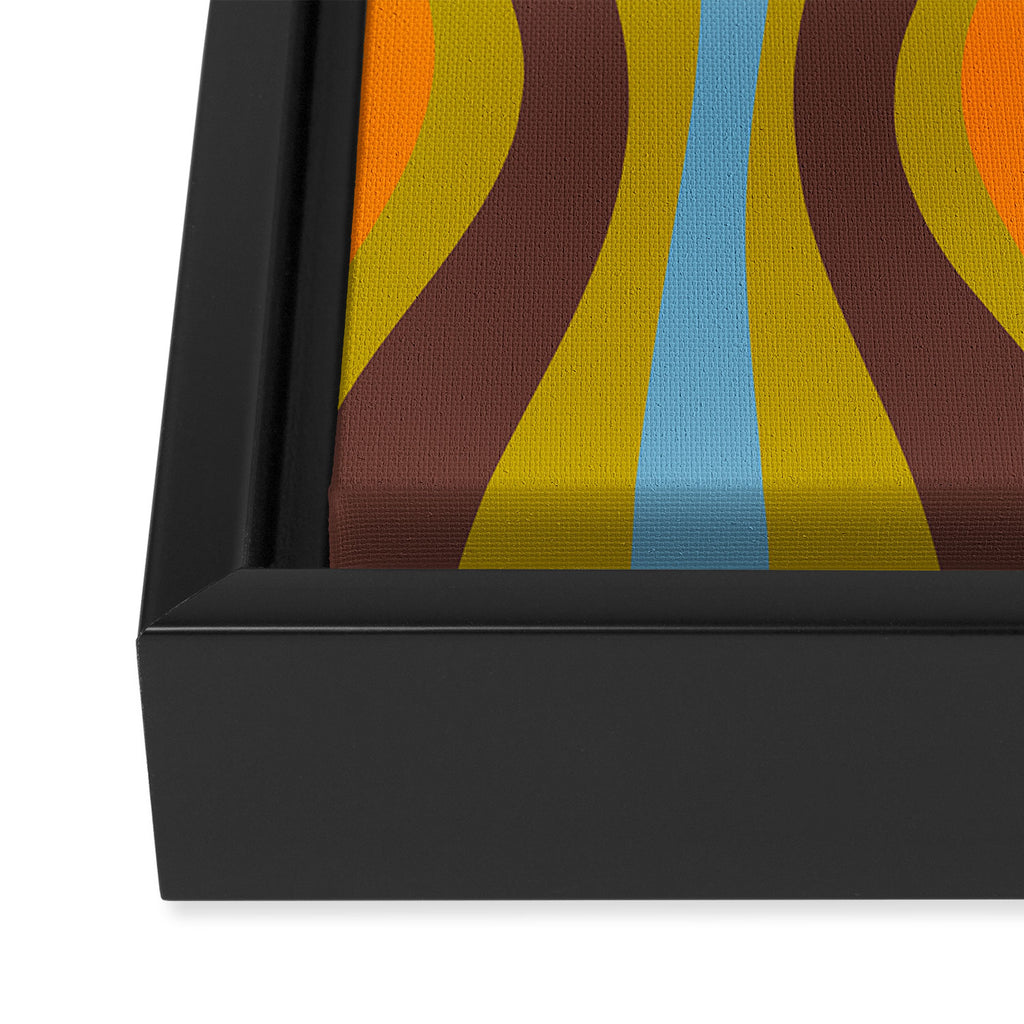Retro Hourglass Abstract Eclectic Pattern in Brown Chartreuse Blue Orange Framed Canvas Print Gallery Image 3