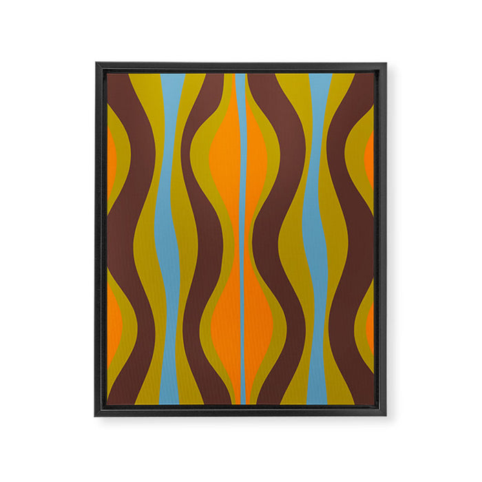 Retro Hourglass Abstract Eclectic Pattern in Brown Chartreuse Blue Orange Framed Canvas Print Gallery Image 1