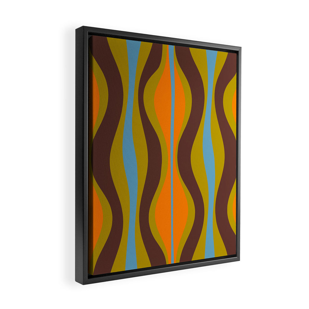 Retro Hourglass Abstract Eclectic Pattern in Brown Chartreuse Blue Orange Framed Canvas Print Gallery Image 2