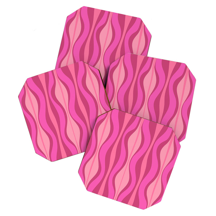 Retro Hourglass Abstract Mid-Century Modern Pattern in Bright Pink Tones Coaster Gallery Image 1