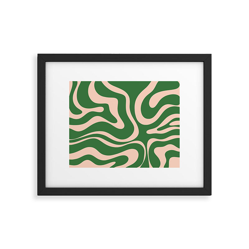 Retro Liquid Candy Swirl Abstract Pattern in Green and Blush Pink  Framed Art Print Gallery Image 5