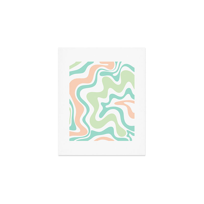 Retro Liquid Candy Swirl Abstract Pattern in Pastel Mint Teal and Salmon Blush on White Art Print Gallery Image 1