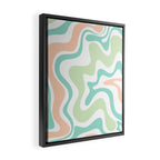 Retro Liquid Candy Swirl Abstract Pattern in Pastel Mint Teal and Salmon Blush on White Framed Canvas Print Gallery Image 2