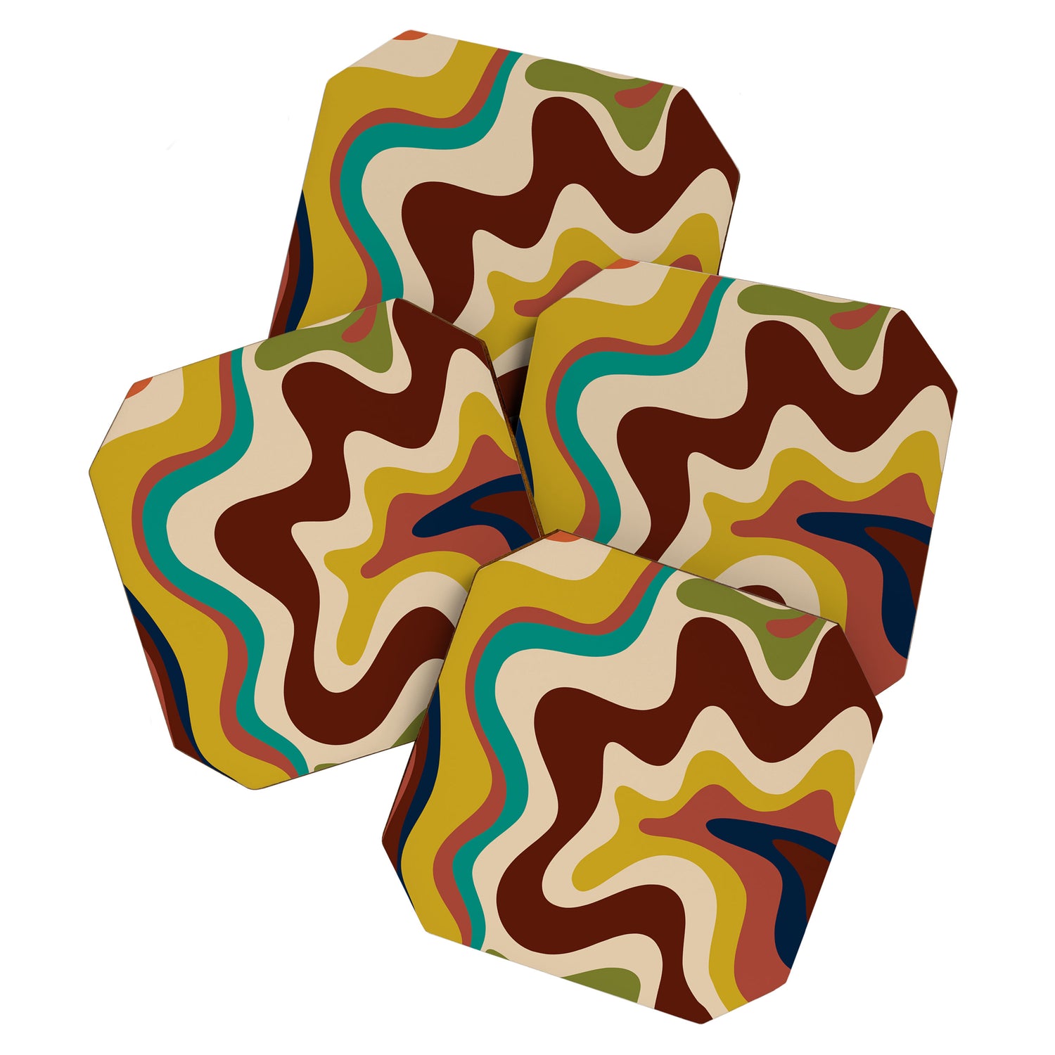 Retro Liquid Swirl 70s Contemporary Abstract Coaster Gallery Image 1