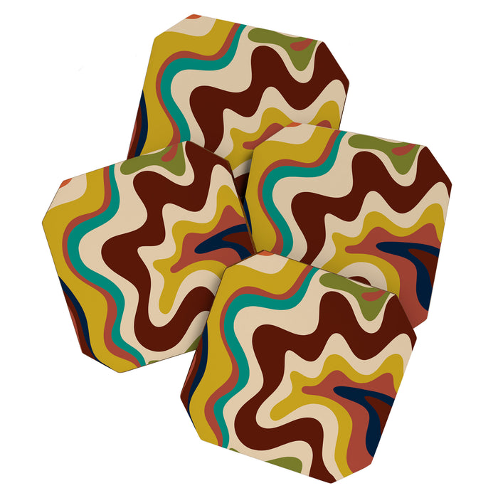 Retro Liquid Swirl 70s Contemporary Abstract Coaster Gallery Image 1
