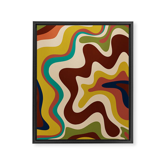 Retro Liquid Swirl 70s Contemporary Abstract Framed Canvas Print Gallery Image 1